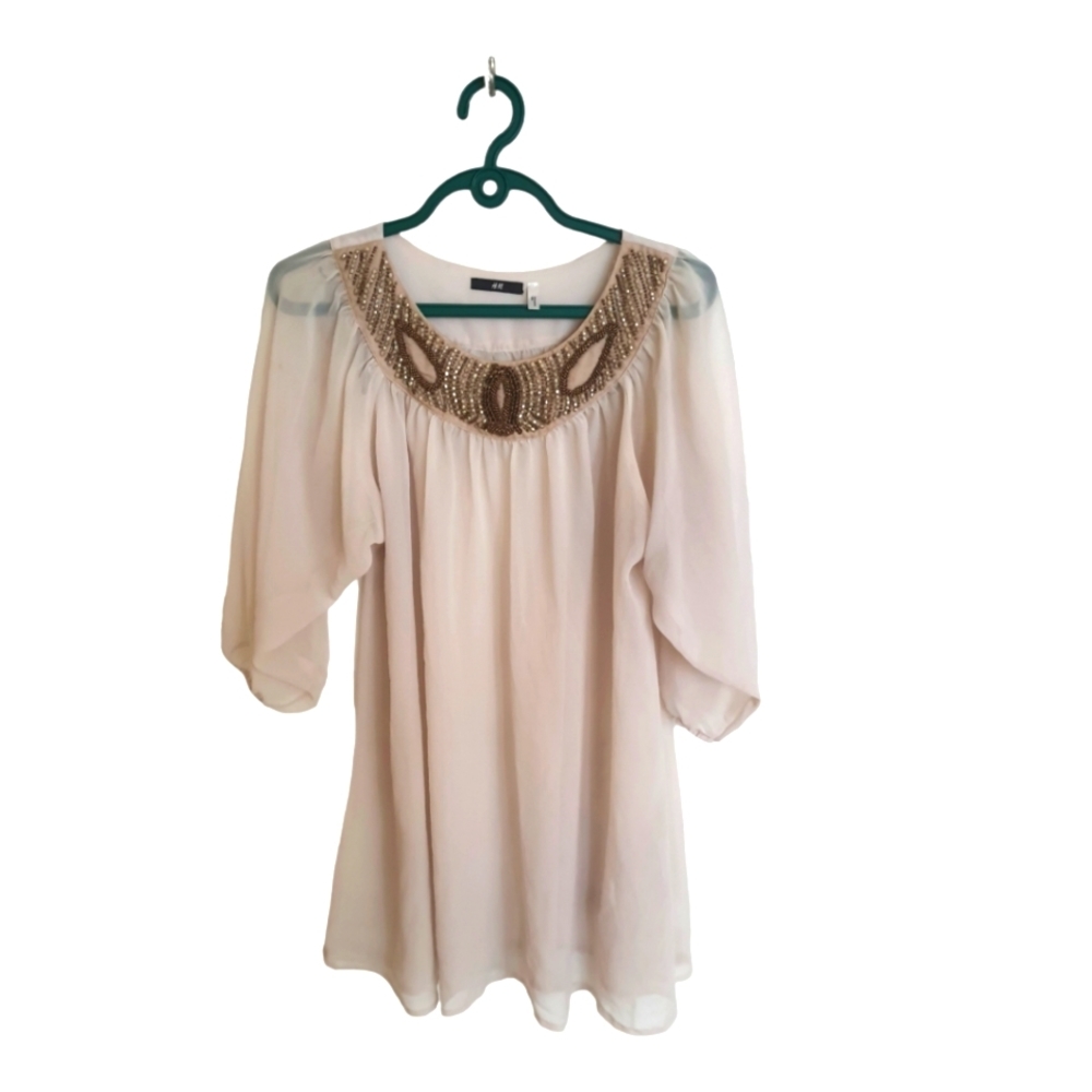 CHAMPAGNE nude sheer free flowy dress tunic